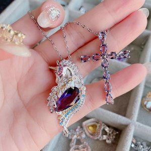 Girls Unicorn Pendant Necklaces Jewelry Gift White Gold Plated Austrian Crystal